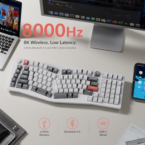 Keychron Q13 Ultra 8K Wireless Mechanical Keyboard, White 96% Alice Ergonomic Keyboard with Numpad, Full Aluminum RGB Custom Keyboard, Hot-Swappable Silk POM Switch for Mac Windows Linux
