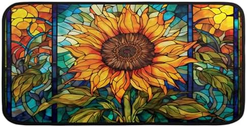 Kitchen Mats, Glass Sunflower Kitchen Rugs, Cushioned Anti Fatigue Kitchen Mats, Non-Slip Standing Desk Mat, Absorbent Kitchen Rug for Floor, Kitchen, Office, Sink, 20"×39"