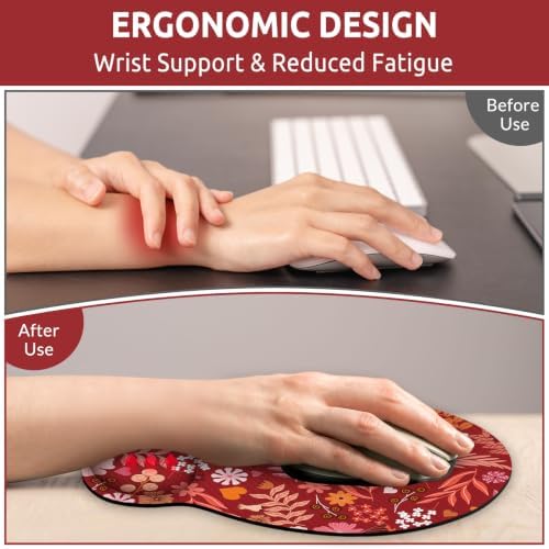 KONVINIT Ergonomic Mouse Pad with Wrist Rest, Small Mousepad with Non-Slip Rubber Base and Smooth Surface, Red Mouse Pads for Desk, Office Desk Accessories