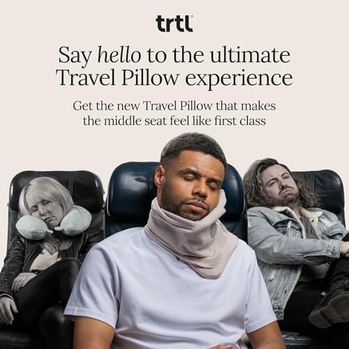 Trtl Travel Pillow Original 2.0 – Scientifically Proven Super Soft Travel Pillow with Premium Head & Neck Support – for Airplane Travel – Machine Washable – Lightweight & Compact – Sand Beige