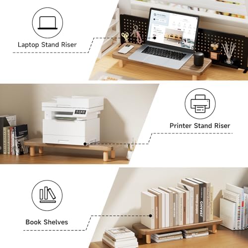 Monitor Stand Riser, 24 Inch Wood Desk Organizer with Monitor Stand & Storage Computer Monitor and Laptop Riser Multifunctional Laptop Stand Desk Organizer for Office Home Screen/Laptop/PC -Light Walnut