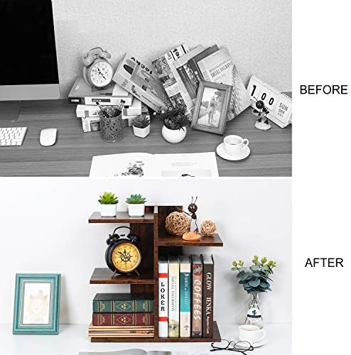 PAG-Mass Desktop Bookshelf Freestanding Wooden Countertop Bookcase Accessories Organizer Display Rack Dorm Desk Storage Shelf