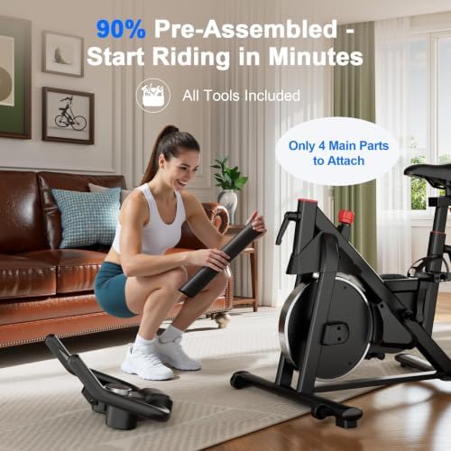 Indoor Cycling Bike - 32-Level Magnetic Resistance Stationary Exercise Bike with Adjustable Seat & Handlebars, Silent Belt Drive for Home Cardio (Fits Users 5'1" to 5'11", 300lbs Capacity)