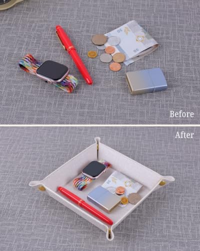 LAMOTI Valet Tray, PU Leather Catchall Tray for Desk & Nightstand