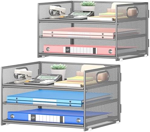 Paper Organizer for Desk,2P Gray-3 Tier Trays for Classroom File Folder