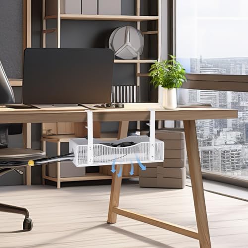 Extra Wide Under Desk Cable Management - 7inch No Drill Installation Cable Management Tray, Clamp/Screw Mount Desk Cable Management, Cable Management Tray for Office, Home((White, XL) (Pack of 2)