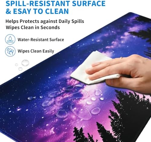 Extended Galaxy Desk Mat, XXL Large Gaming Mouse Pad, Purple Starry Sky Forest Stitched Edges Waterproof with Non-Slip Rubber Base for Computer Keyboard Laptop Work Home Office 35.4"x15.7"