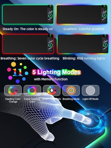 Wireless Charging Mouse Pad, 31.5"x11.81" XL Gaming Mousepad with 11 RGB Colors & 5 Lighting Modes, Home Office Large Desk Pad, Ultra-Smooth Surface, Non-Slip, Waterproof Keyboard Pad Black Desk Mat
