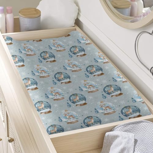 Christmas Reindeer Snowflakes Trees Winter Holiday Pattern Baby Changing Pad Cover, Unisex Christmas Nursery Diaper Changing Table Pad Mat Sheet for Boys Girls-16x32
