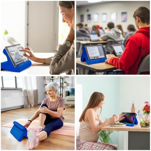 Universal Multi-Angle Tablet Stand Holder-Soft Pad Stand with black phone holder for Lap,Knee,Sofa and Bed,Compatible with iPad Pro 9.7,10.5,12.9 Air Mini 4 3,Kindle,Galaxy Tab,E-Reader (Blue)