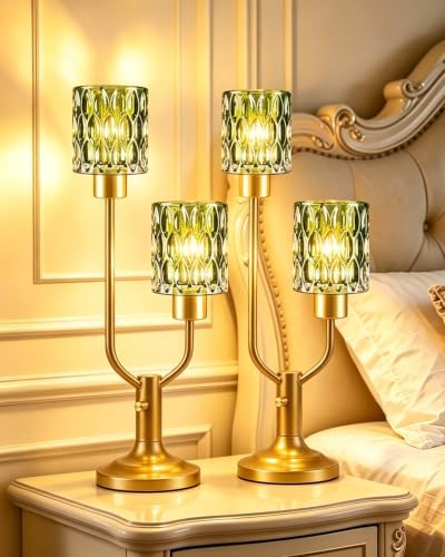 Lightdot Green Bedroom Lamps Set of 2 Vintage Glass Table Lamp Dimmable