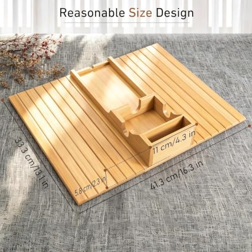 Yoshiky 2 Pack Bamboo Couch Armrest Table, Couch Arm Tray with Removable Couch Cup Holder, 2 in 1 Design Foldable Anti-Slip Bamboo Couch Tray and Sofa Cup Holder for Drink