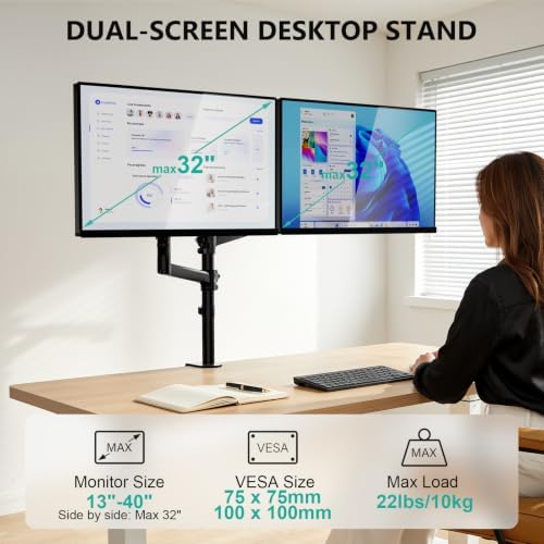 WALI Vertical Dual Monitor Mount for 13-40 inch Curved Screens, up to 22lbs