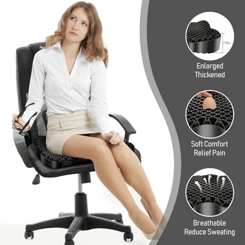 NEW-Vi Gel Seat Cushion, Thickened Big Breathable Honeycomb Design Absorbs Pressure Points Gel Cushion with Anti-Slip Cover Seat Cushion for Office Chair Home Car Seat Cushion