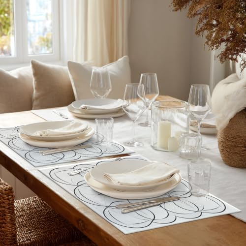 Shrahala Geometric Pattern Placemats, Symmetrical Circle Design Table Mat Linen Burlap Washable Double-Deck Heat Insulation for Dining/Kitchen Table Set of 8 (12 X 18 Inch)