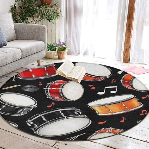 Circular Rugs Large Modern Round Area Rug Fashion Decor Mat for Home Office Black Drum Kit