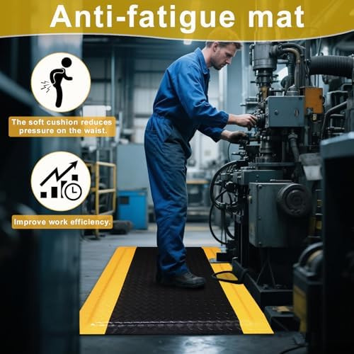 Anti Fatigue Mats Industrial 3 x 5 Ft, 15/16'' Thick Ergonomic Standing Floor Mat Heavy Duty Commercial Diamond Plate Vinyl Non Slip Safety Ergonomic Standing Garage Mat