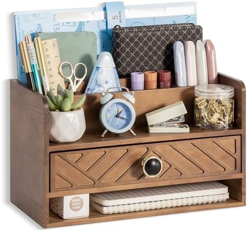 Desk Organizer with Drawer, Countertop Bill Mail Organizer and File Storage