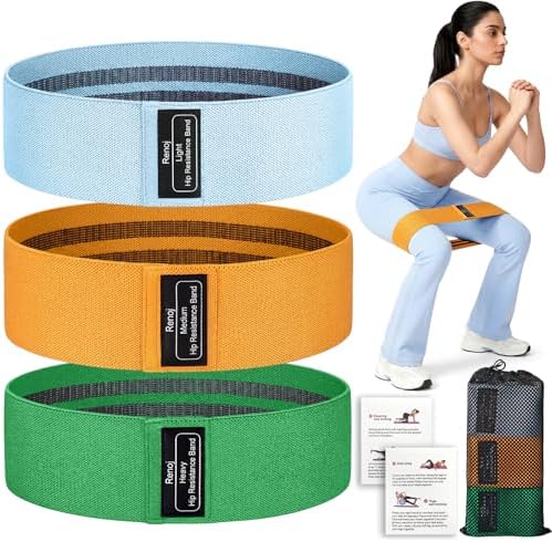 Renoj Resistance Bands for Working Out: 3-Set Professional Exercise Bands for Pilates, Yoga, Home Gym, Booty, Leg Training | Heavy/Medium/Light Fabric Loops for Women Men