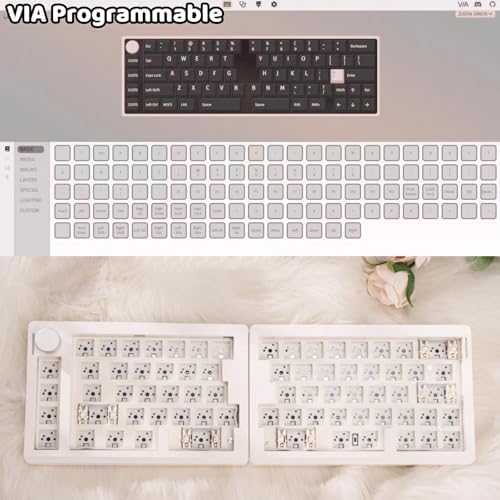 GMK70 Split Mechanical Keyboard Kit,VIA Programmable Wireless Keyboard BT5.0/2.4Ghz/Wired Alice-Layout Barebones 65% Gasket Mounted HotSwap PCB NKRO RGB Ergonomic Gaming Kit with Knob (White)