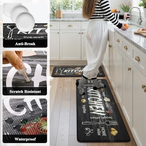 KIMODE Kitchen Mats,Grey Anti Fatigue Kitchen Rugs Sets of 2 Home RV Decor