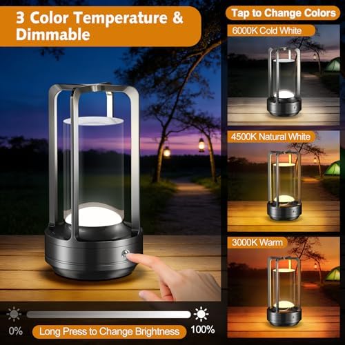 Rechargeable Table Lamp for Outdoor Indoor Portable Lamp with 3 Colors