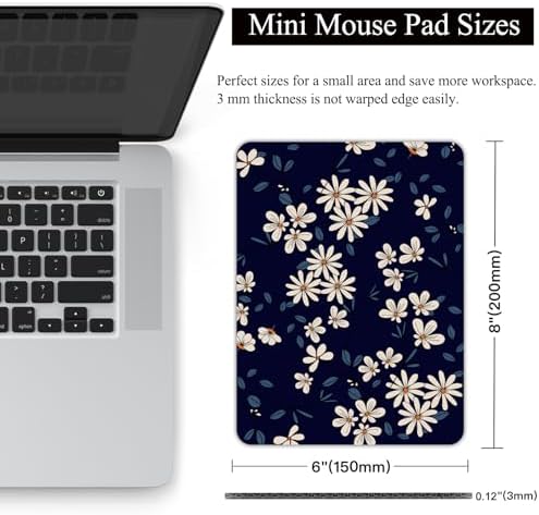 Small Mouse Pad, Mini Mouse Pad 6 X 8 Inch with Non-Slip Rubber Base for Keyboard Tray Laptops Wireless Mouse Home Office Travel, Washable & Portable (Daisy)