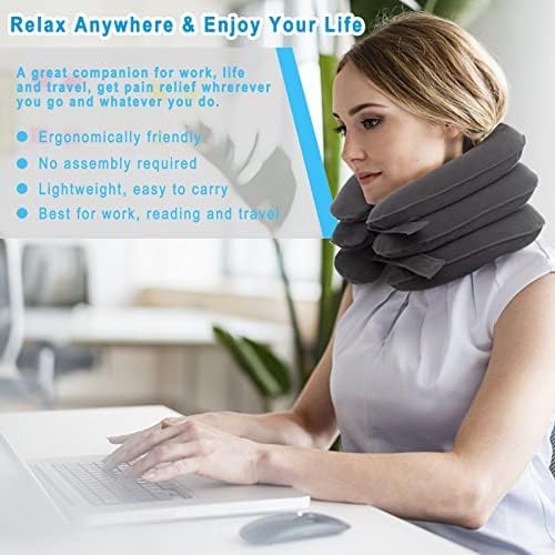 Cervical Neck Traction Device for Instant Neck Pain Relief - Inflatable & Adjustable Neck Stretcher Neck Support Brace, Neck Traction Pillow for Home Use Neck Decompression