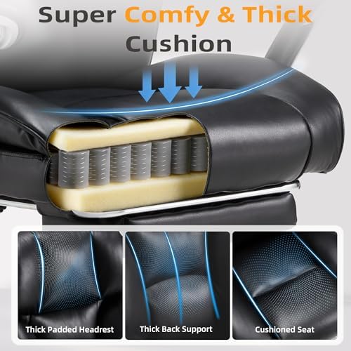 HOMREST Big and Tall Office Chair, 550LBS Heavy Duty Office Chair for Heavy People, Leather Executive Chair with 155° Recline Backrest, Large Back Pocket & Footrest Black