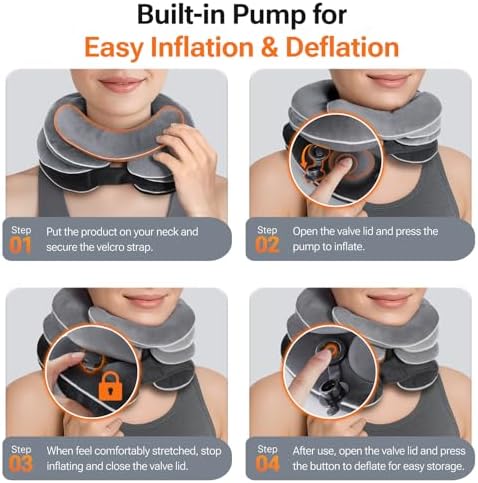 Built-in Inflatable Neck Stretcher with High-Front & Low-Back for Effective Traction, Neck Decompression Devices with 3-Layer Chambers in Varied Sizes, Neck Decompression Home Use