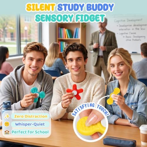 Silicone Sensory Fidget Spinner for Kids and Adults, Quiet Textured Fidget Toys with Soft Silicone Surface, Sensory Toys 4 Pack, Calm Focus Toy for Classroom, Office and Travel