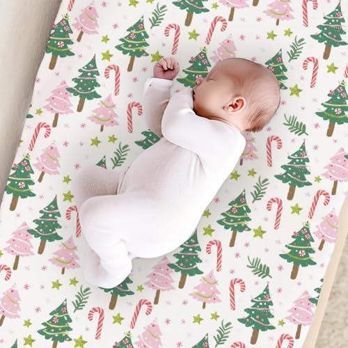 Colorful Christmas Trees Leaves Stars Winter Holiday Pattern Baby Changing Pad Cover, Unisex Christmas Nursery Diaper Changing Table Pad Mat Sheet for Boys Girls-16x32