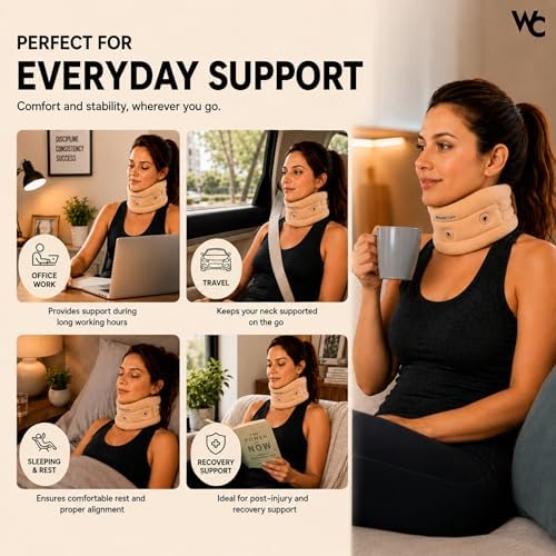 Wonder Care Neck Brace for Sleeping Cervical Collar Adjustable Neck Support Brace Relief Cervical Spine Pressure Ideal for Travel, Office Workers & Neck Injury Recovery, Large