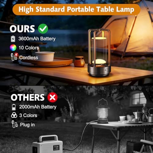 Portable Table Lamp for Outdoor Indoor Cordless Lamp with 10 RGB Colors