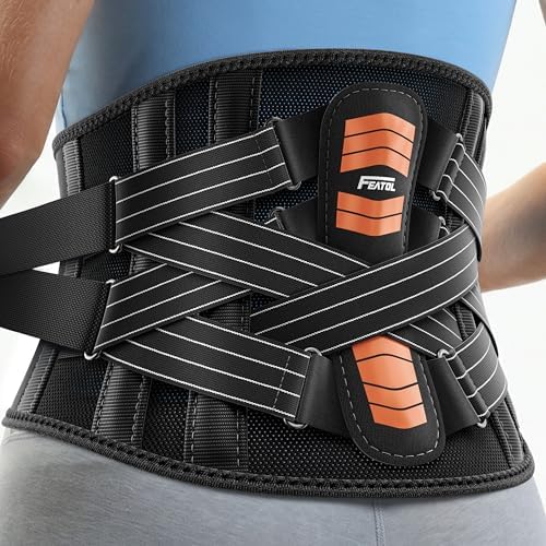 FEATOL Back Brace for Lower Back Pain Men Women, Dual-Side Spine Pad Belt