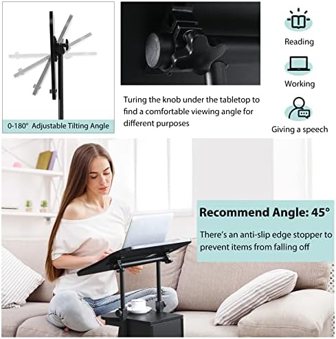 Tangkula Mobile Laptop Podium, Height Adjustable Sit to Stand Desk with Tilting Desktop & Storage Cabinet, Ergonomic Rolling Lectern Cart Laptop Desk, Office Podium Stand on Wheels