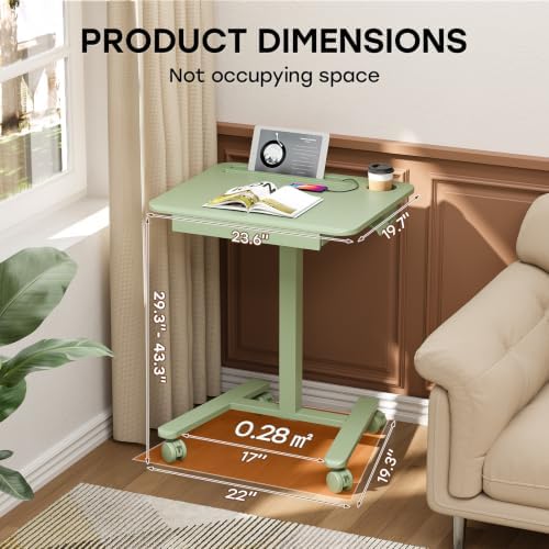 Small Mobile Standing Desk with Drawer, 23.6" x 19.7" Top