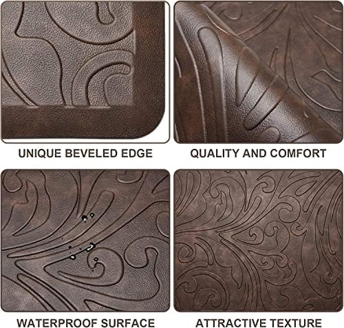J&V TEXTILES Medallion Embossed Kitchen Mat Cushioned Anti Fatigue Floor Mat, Thick Non Slip Waterproof Kitchen Rugs and Mats,Heavy Duty Foam Standing Mat for Kitchen (Navy Blue, 17" X 28")