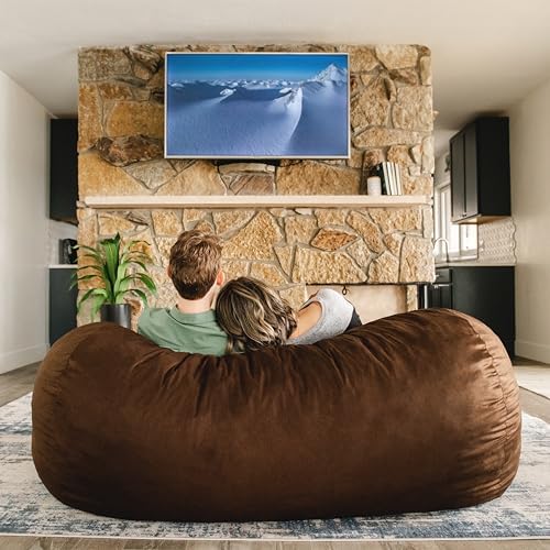Big Joe Fuf 6Ft Giant Lounger Foam Bean Bag Chair, Oversized Couch with Removable Cover for Kids, Teens, Adults, Cocoa Lenox, Durable Woven Polyester, 6 Foot