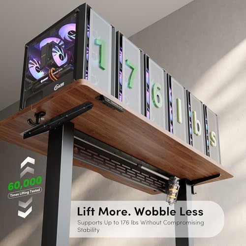 FEZIBO Electric Standing Desk with L-Shaped Crossbar & Cable Management System, 40 x 24 Inches Sit Stand up Desk, Adjustable Height Standing Desk for Home Office, Black Walnut
