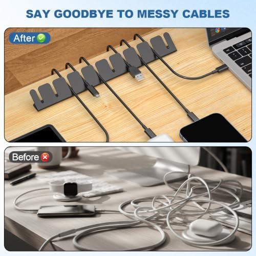 2 Sets Cable Management Organizer,Adhesive Under Desk Cable Holder,Metal Wire Cord Keeper for USB Charging Cables,Ethernet,Mouse,Audio Cords,Self‑Stick Wire Organizer for Home Office Desk,Black