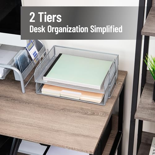Mind Reader Stackable Paper Tray, Desktop Organizer, File Storage, Office, Metal Mesh, 2 Pcs., Silver