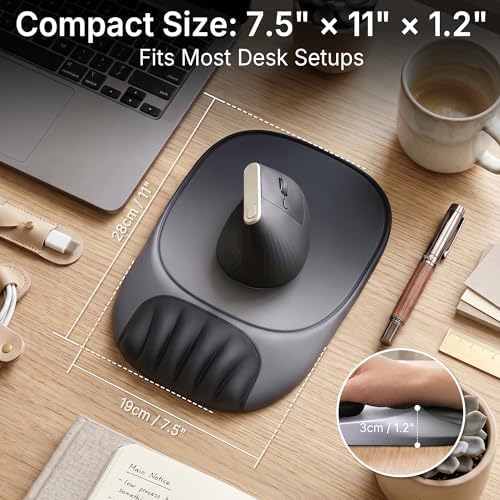 Ergonomic Mouse Pad with Wrist Rest, Sloped Memory Foam Mousepad with Wrist Support, Cooling Channels, Non-Slip Base, Smooth Lycra Surface for Office, Gaming & Home Desk (Eclipse Black)