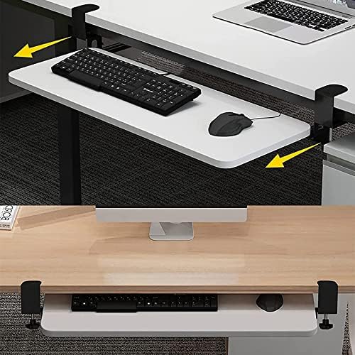 Keyboard Stand for Corner L Shaped Desk - Slide Out Tray with Hidden Drawers - No Drilling Needed - Swivel Clips - 3 Color Options