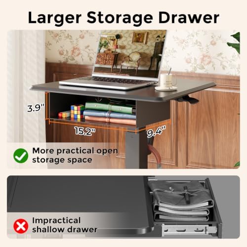 JOY worker Rolling Laptop Desk with Drawer, 23.6" Small Black Mobile Desk