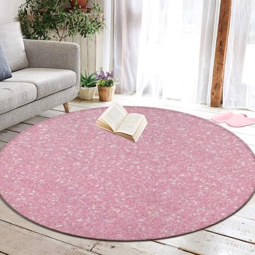 Home Decor Non Slip Kitchen Office Circle Rug, Machine Washable Modern Round Area Rug, Room Sofa Yoga Soft Round Carpet Pink Glitter Texture