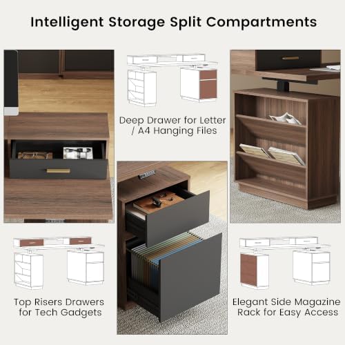 ModernMate 63" L Shaped Electric Standing Desk with 6 Drawers File Cabinet