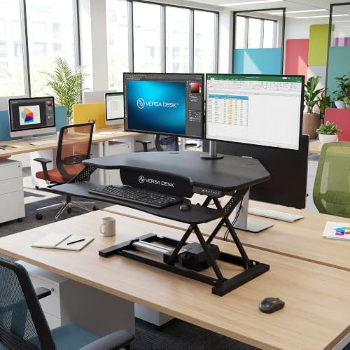 VERSADESK PowerPro Elite Smart Corner Standing Desk Converter - Adjustable Sit Stand Desk Riser with Keyboard Tray & USB C Ports - App Controlled Height Adjustment for Home or Office | Black (36" x