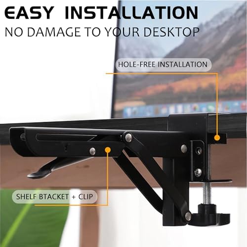 Desk Extender 24‘’ x 12 Inch Foldable Table Extension Folding Wall Table Keyboard Extender for Desk Clamp-on Shelf for Dorm Bunk, Office, Kitchen Bar, RV Countertop, Laundry Room (Black)
