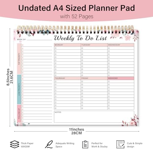 TREES Weekly To-Do List Notepad, 52-Week Desk Planner Organizer, 8.5" x 11"